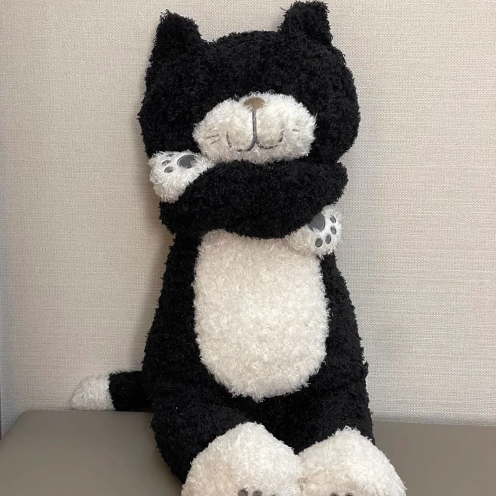 

50CM Tea Rice Cat Plush Toy Black And White Splicing Plush Kawaii Cat Sleeping Leg Doll Festival Gift For Children Birthday Gift