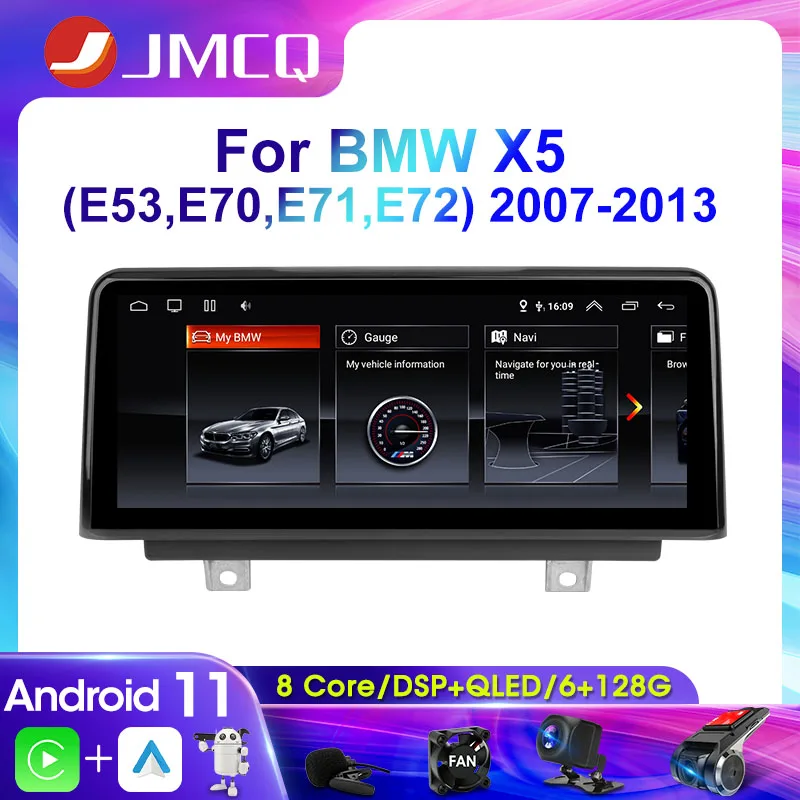 JMCQ 2Din Android 11 Car Radio Multimedia Video Player For BMW X5 E53 E70 X6 E71 2007-2013 CCC CIC GPS Navigation System Carplay
