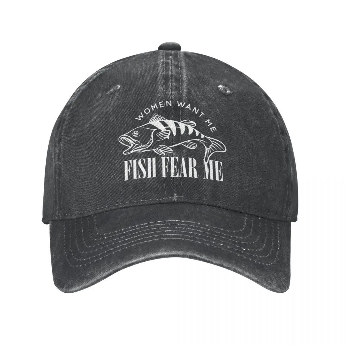 

Women Want Me Fish Fear Me Baseball Cap Distressed Denim Meme Headwear Men Women Outdoor Activities Adjustable Fit Caps Hat