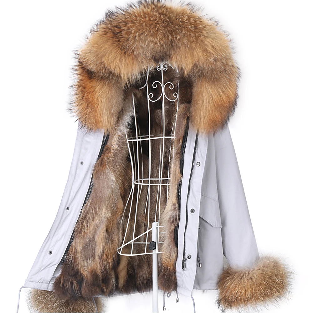 Short Winter Jacket Women Real Fur Coat Waterproof Parka Natural Raccoon Fur Liner and Collar Hooded Overcoat Casual Streetwear