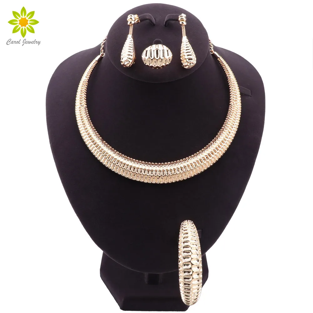 

2023 New Nigerian Wedding Jewelry Bridal Necklace Earrings Bracelet Ring Set Dubai Italian Gold Color African Jewellery