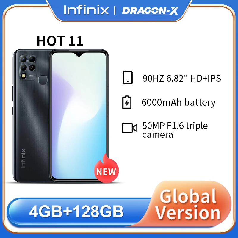 

Infinix HOT 11 Smartphone 4+128GB 6.82" IPS 720*1640 6000 mAh camera 50 MP Russian warranty