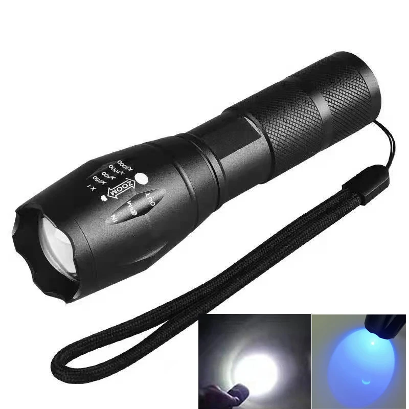 

white T6 or UV Led ultraviolet Flashilight 365nm Fluorescent Blacklight flash Lamp Torch Zoom for Pet cat Stains Agent Detection