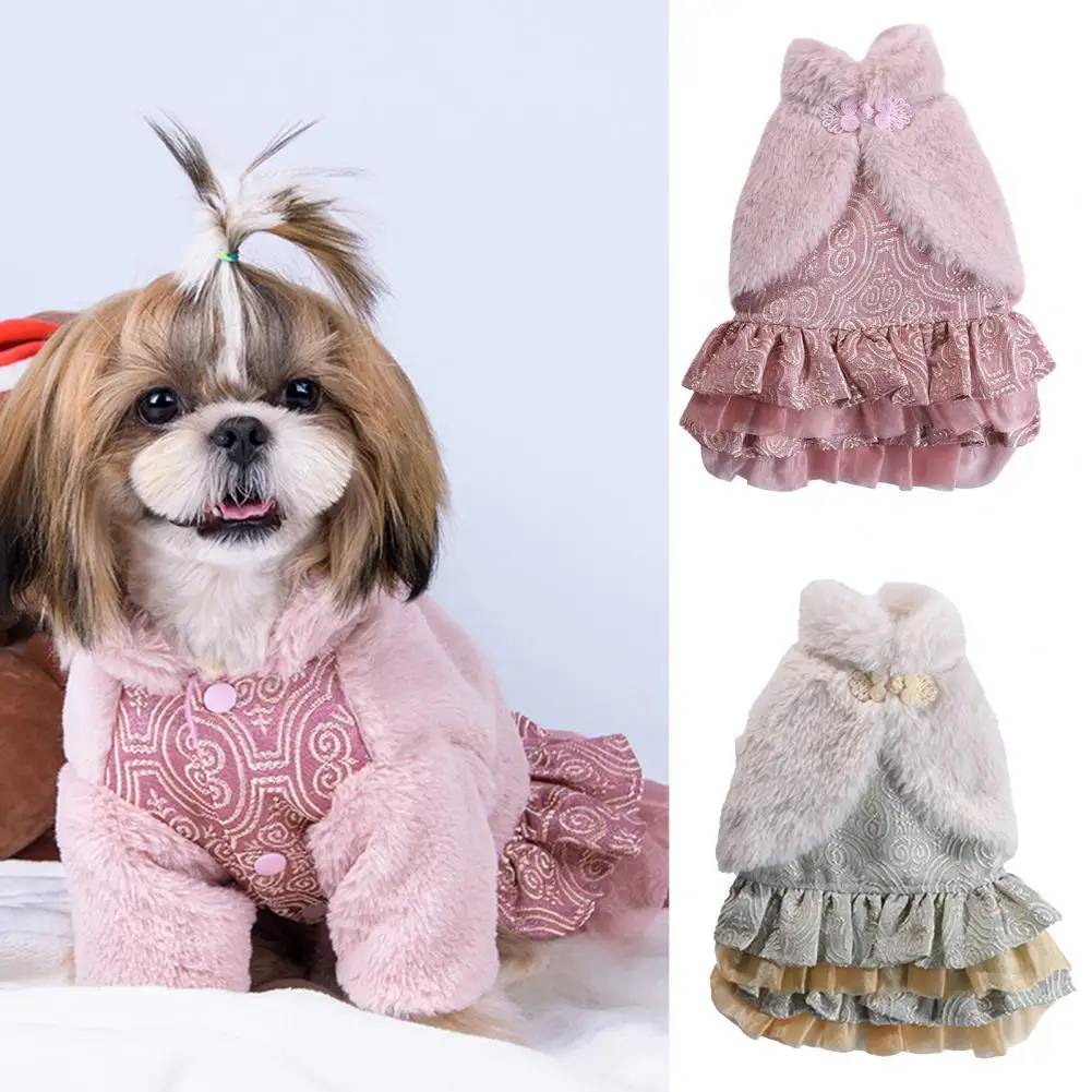 

Pet Clothes Chinese Retro Style Keep Warmth Cute Pet Dogs Cats Princess Dress for Winter