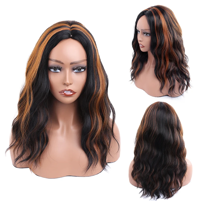 

Synthetic Wigs Long Curly Wave Piano Color Wigs With Natural Hair Middle Part Wigs for Women Black Daily Heat Resistant Fiber