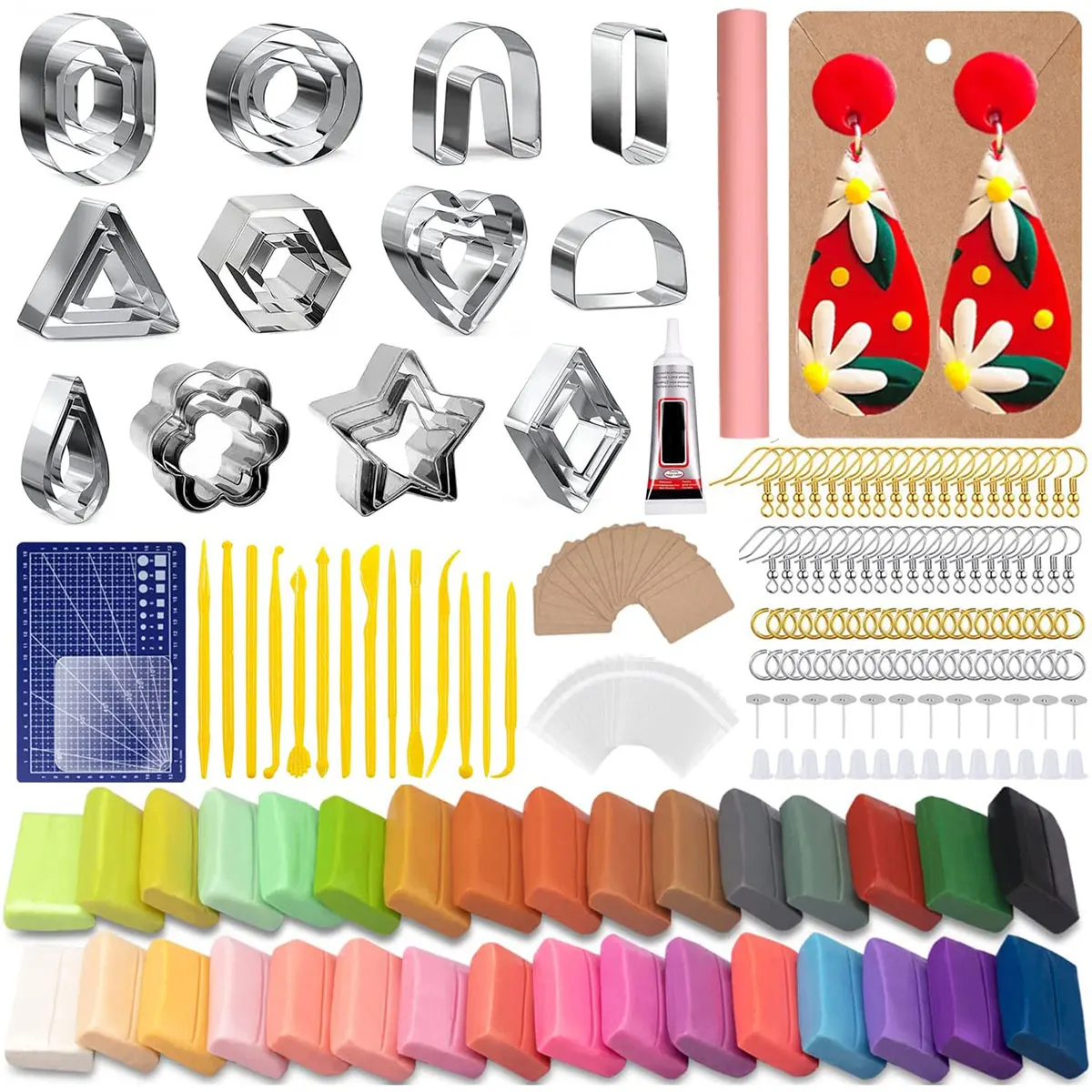 

Polymer Clay Cutters Set Stainless Steel Multiple Shape Clay Earring Cutters Set Reusable Polymer Clay Molds Set with Earring