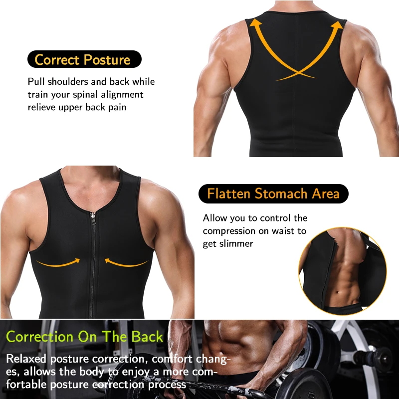 Men Waist Trainer Vest for Weight Loss Neoprene Corset Compression Sweat Body Shaper Slimming Shirt Workout Suit Belt Belly Faja