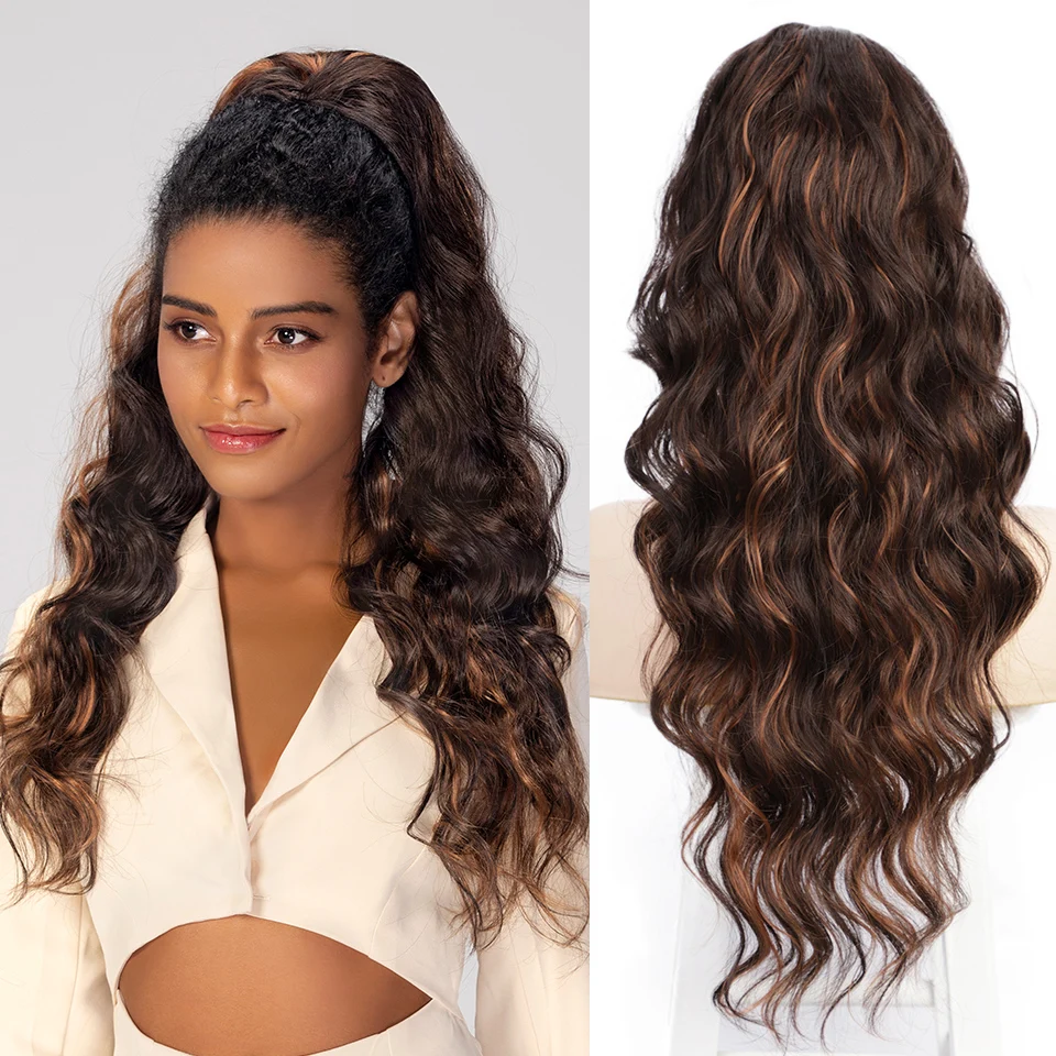 

AISI HAIR Синтетические длинные волнистые волосы для конского хвоста винно-красные накладные волосы на шнурке для конского хвоста афроамерика...