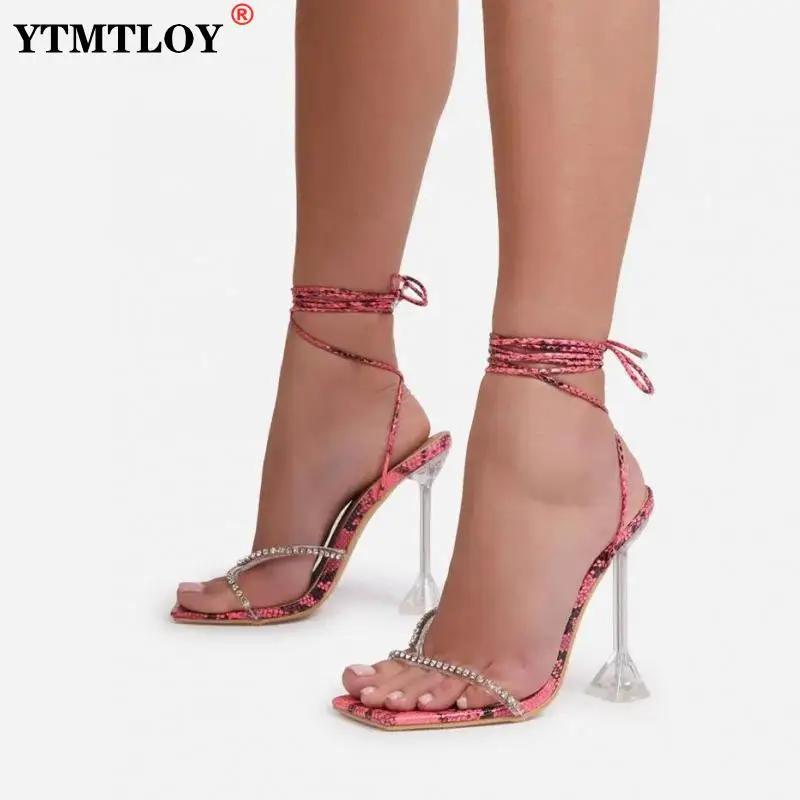 

Сандалии женские на высоком каблуке-шпильке, соблазнительные туфли-лодочки с ремешком и пряжкой, квадратный каблук-Гладиатор, модная обувь ...