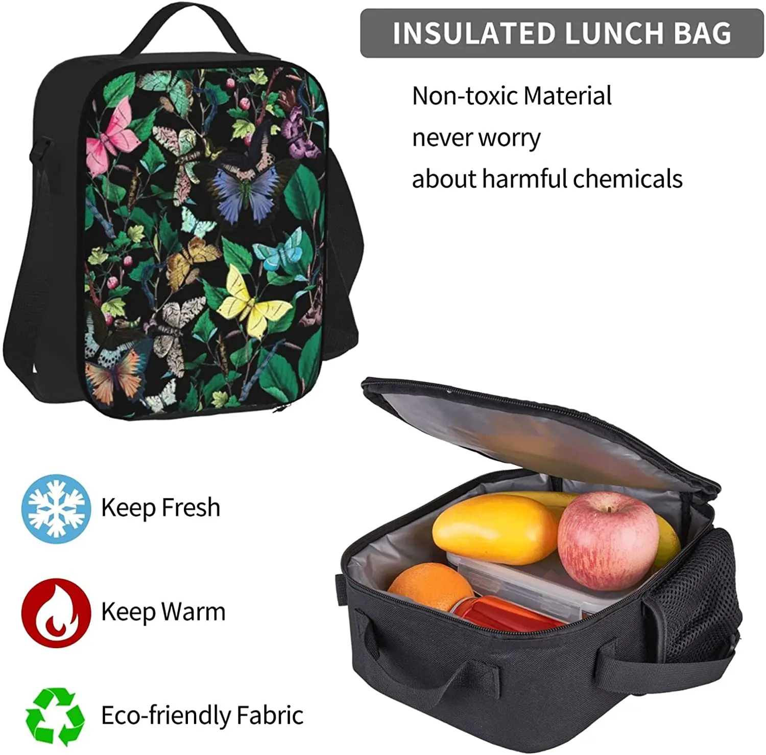 Butterfly Sanctuary Bright Backpack Set 3-Piece Teen Boys Girls Backpack Messenger Lunch Bag Pencil Case Set