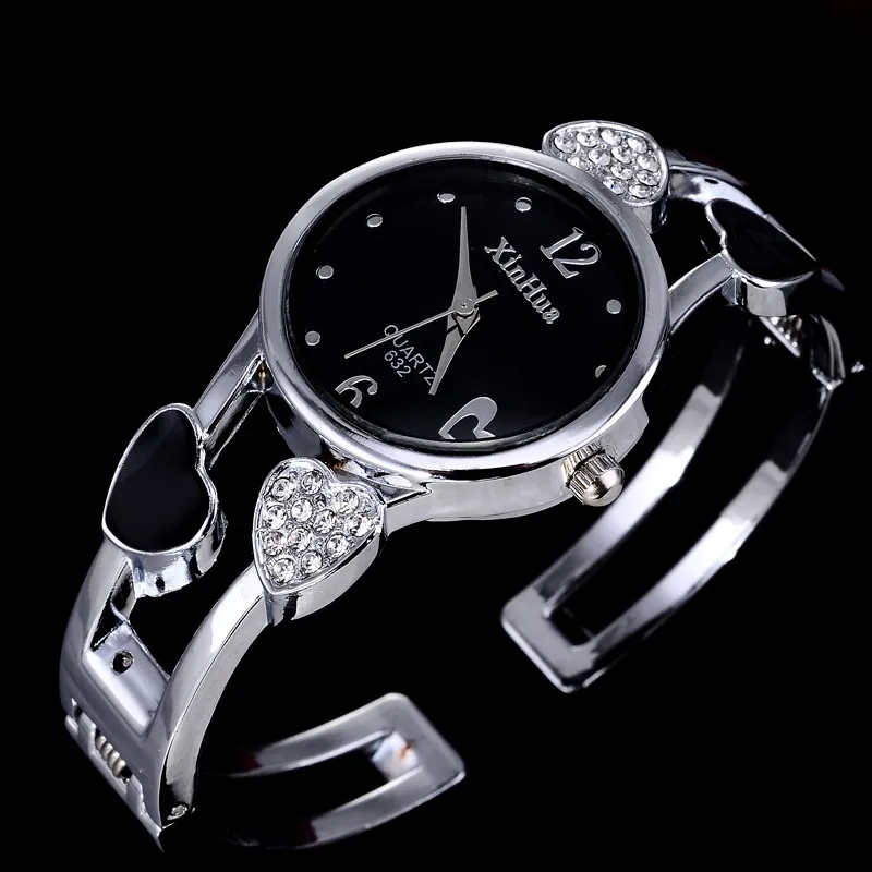 

Elegant Ladies Stainless Steel Bracelet Bangle Flower Lover Heart Wristwatches Diamond Bracelet Watch for Women Female Relogios