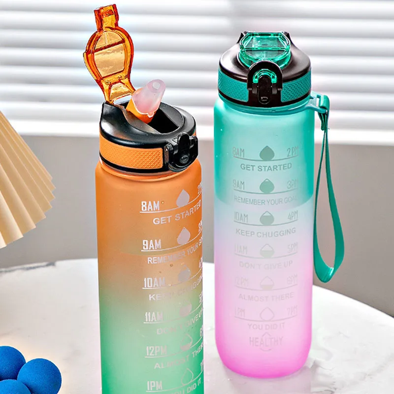 

Portable 900ml 1L Water Bottle Motivational Water Bottle With Time Marker Leak-Proof Cup For Outdoor Sport Fitness Kitchen Cups