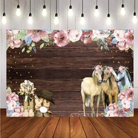 rustic wood floral horse backdrop girls birthday party pink flower wall photography background photo booth props banner