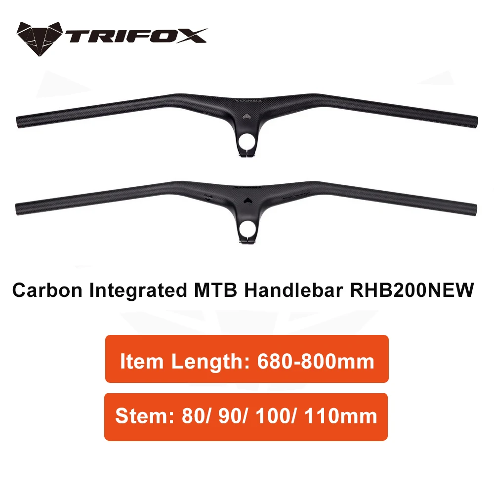 Carbon Fiber Integrated Handlebars MTB Mountain Bike T800 3K Matte Bicycle Part Angle-17° Φ28.6mm Stem 80-110mm TRIFOX RHB200NEW