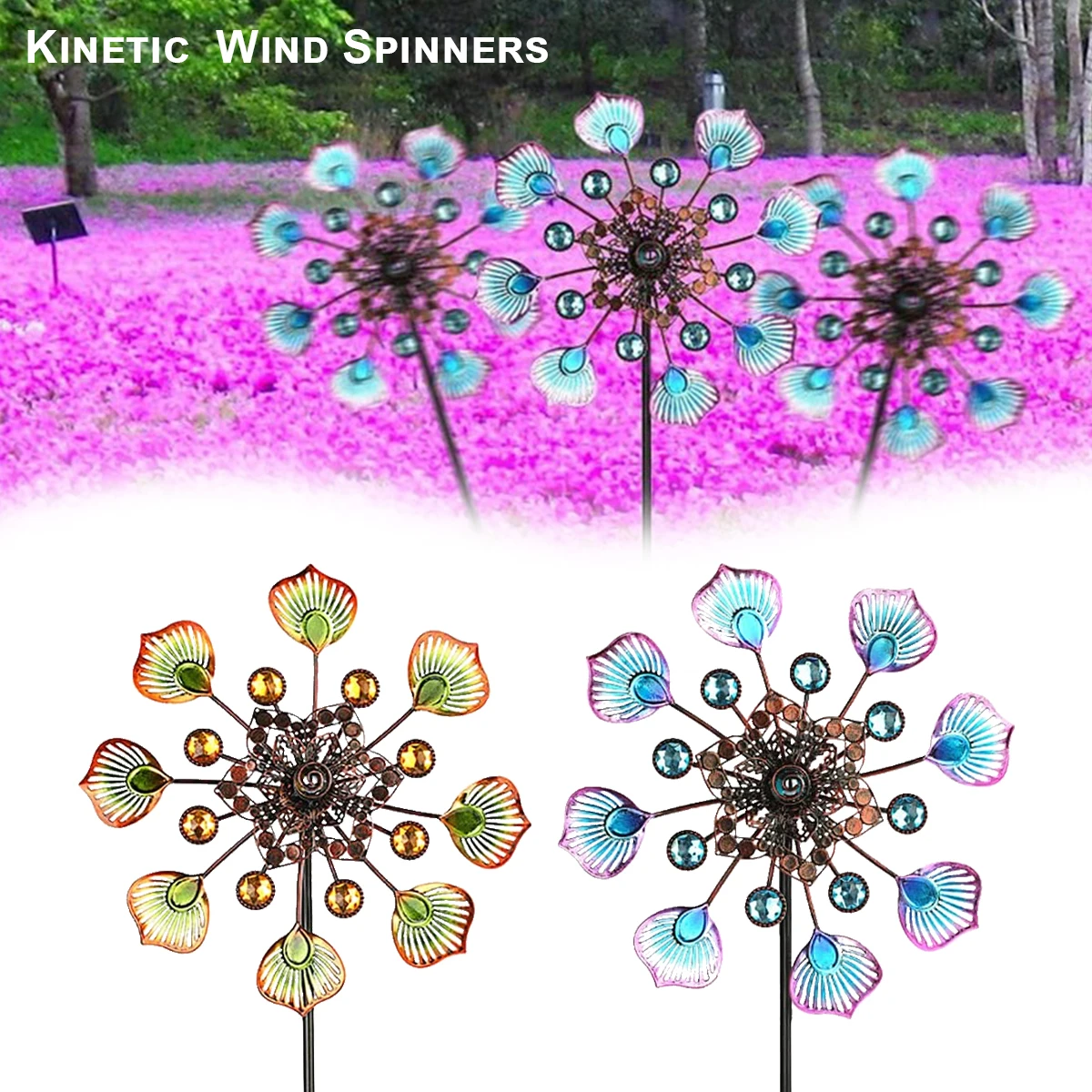 

3D кинетический цветочный ветряной Спиннер со стабильной стойкой, металлическая ветряная мельница, светоотражающая живопись для наружного ...