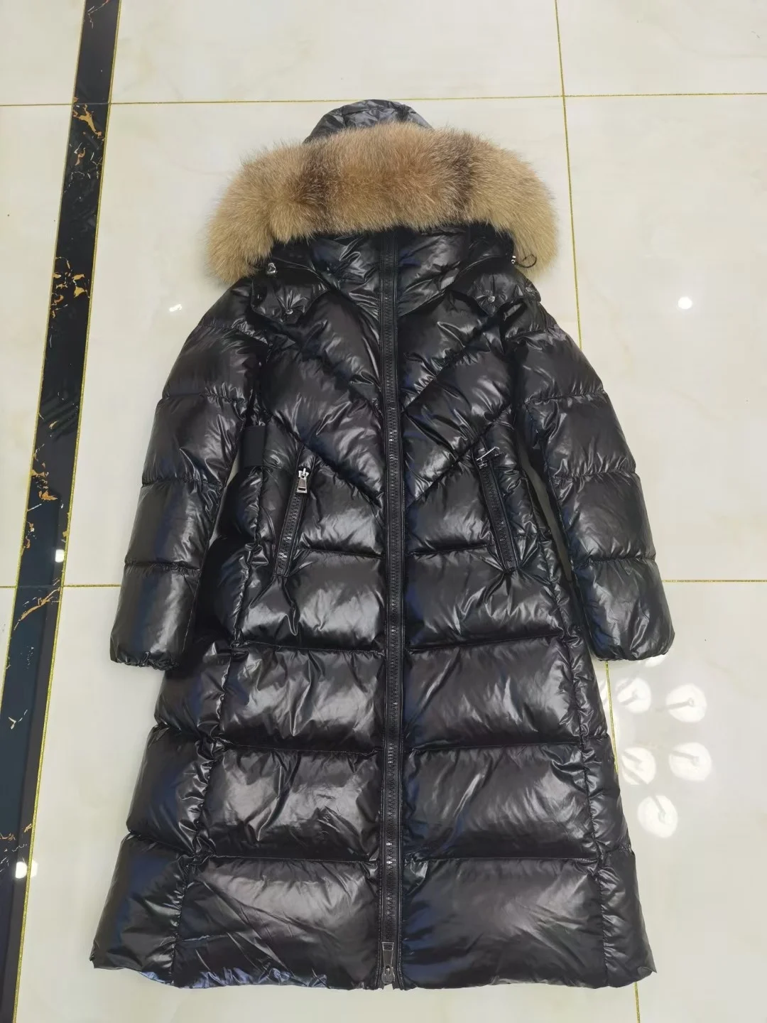 

Женский длинный пуховик с поясом, черная теплая зимняя куртка с воротником из натурального Лисьего меха, 2023