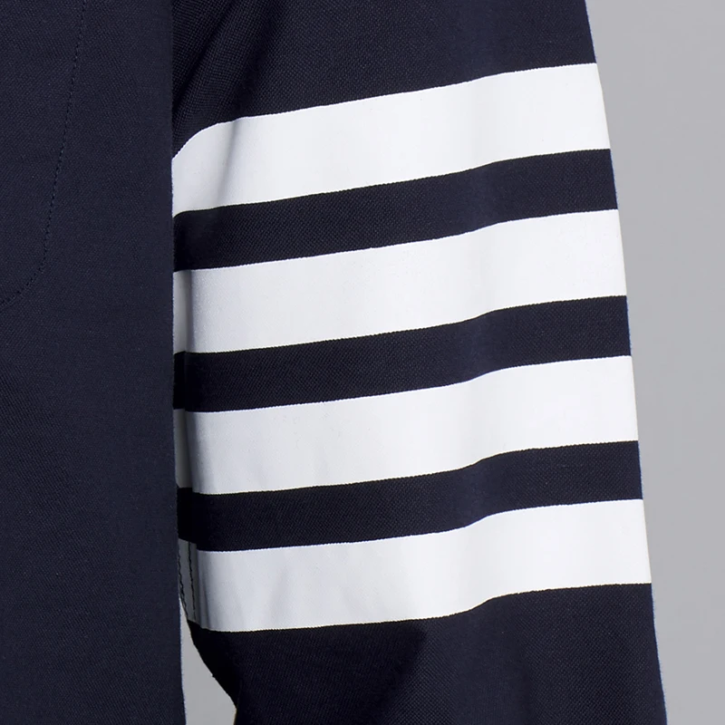 TB THOM Men's Shirt Navy Fashion Top Brand 4-Bar White Stripes Casual Oxford Fine Cotton Long Sleeve High Quality Women's Shirts