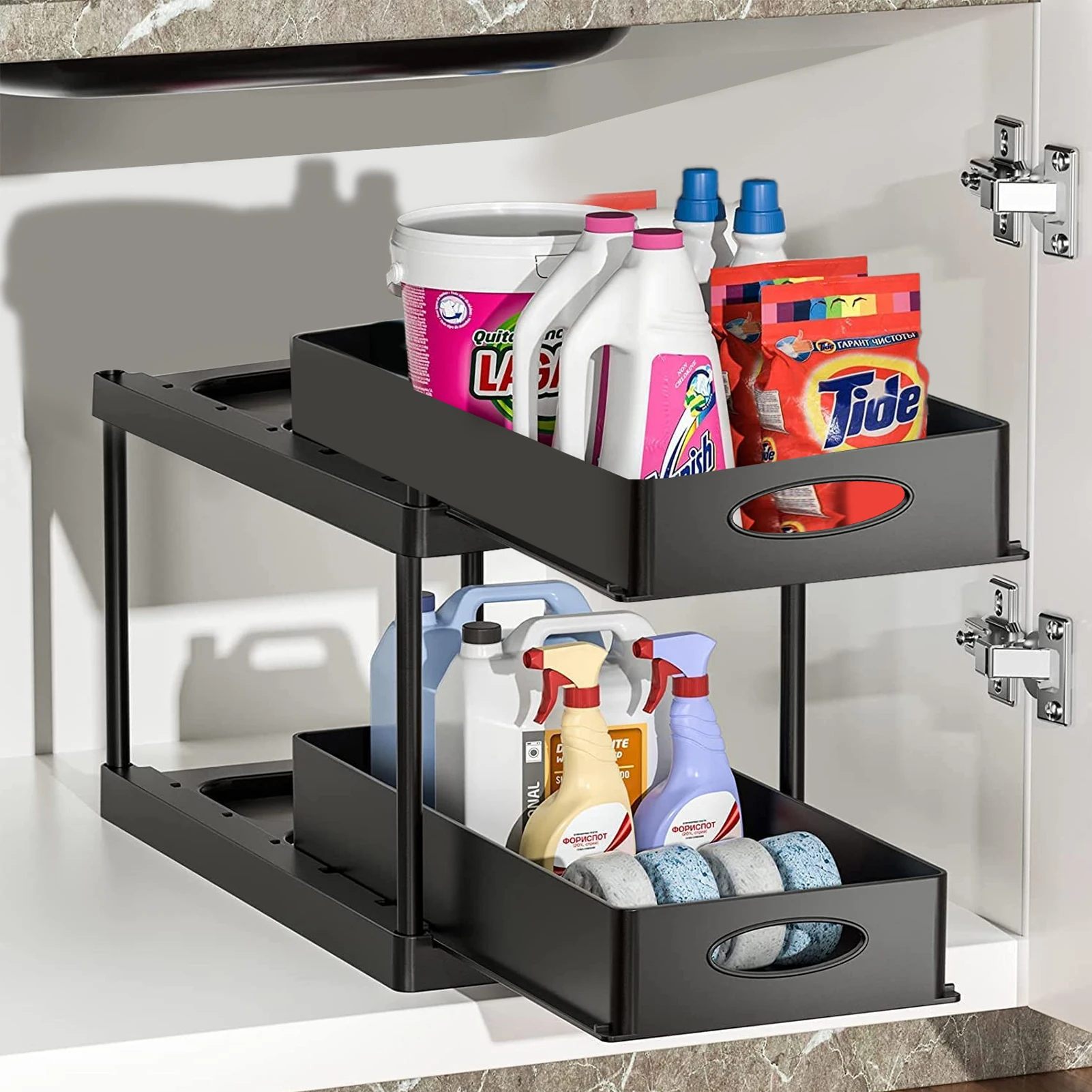 

Under Sink Storage Rack Organizer 2 Tiers Sliding Basket Cabinet Countertop Pull Out Spice Drawer Bathroom Shelf Kitchen Cabinet