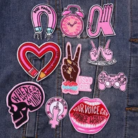 skull pink patch iron on patches for clothing thermoadhesive patches on clothes gesture embroidery patch jeans sticker badges