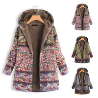 2022 new womens clothing large size cotton coat womens mid length printed thick cotton coat autumn and winter