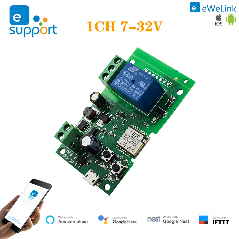 

eWeLink Wifi Smart Switch DC 5V-32v Jog/Latch Wireless Relay TUYA Smart Module for Smart Garage Door Remote Opener Automation