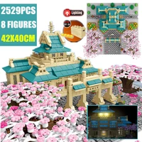 new 2528pcs sembo block japanese street view senbon torii sakura cherry tree house stall inari shrine blossom building brick toy