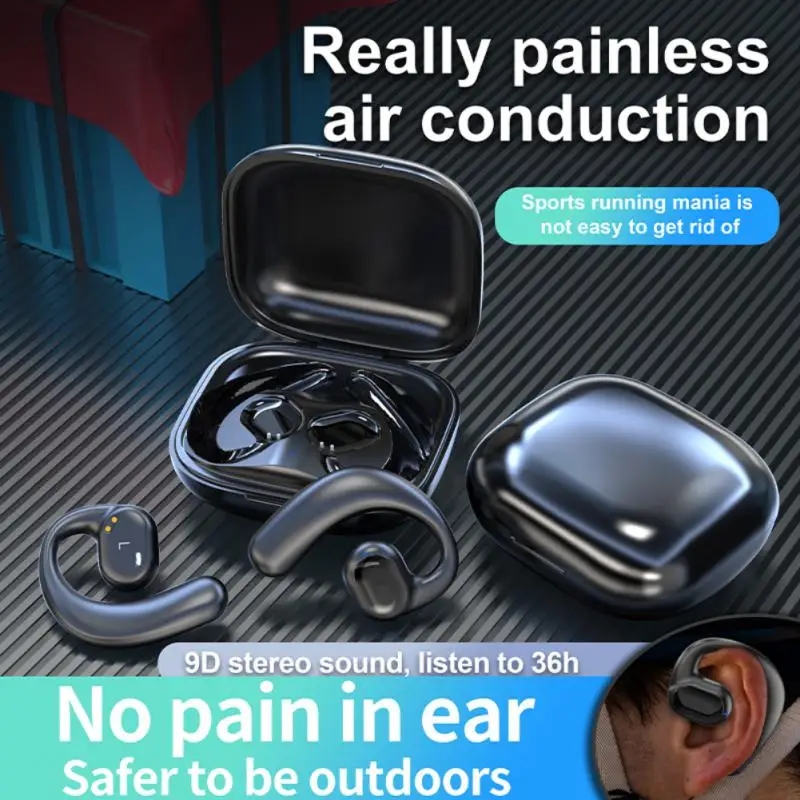 

Earhooks Waterproof Outdoor Sports Air Conduction Earphones With Microphone 9d Stereo Surround With Charger Box Hifi