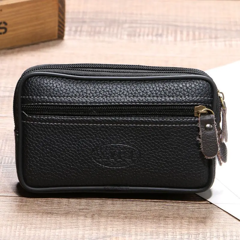 

Cow Leather Waist Bag on the Belt Outdoor Small Wallet Wear-resistant Fanny Waist Pack Multifunction Phone Coin Unisex