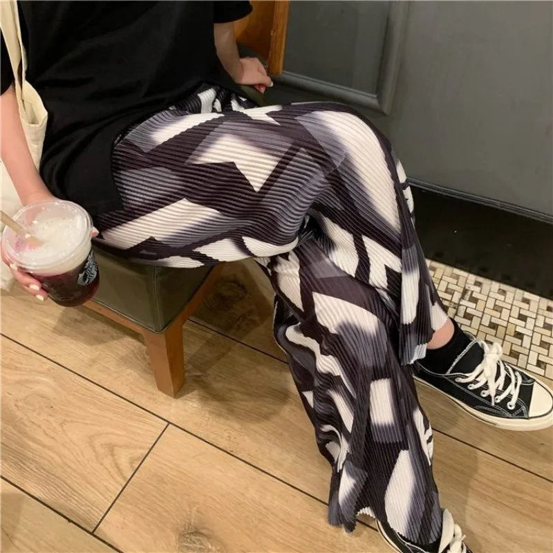 Брюки женские широкие плиссированные с геометрическим принтом Модные Винтажные