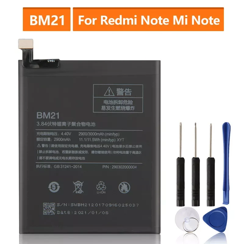 

2023New Replacement Battery For XiaoMi Redmi Note Mi Note Note 5.7" Redrice Note BM21 Rechargeable Phone Battery 2900mAh