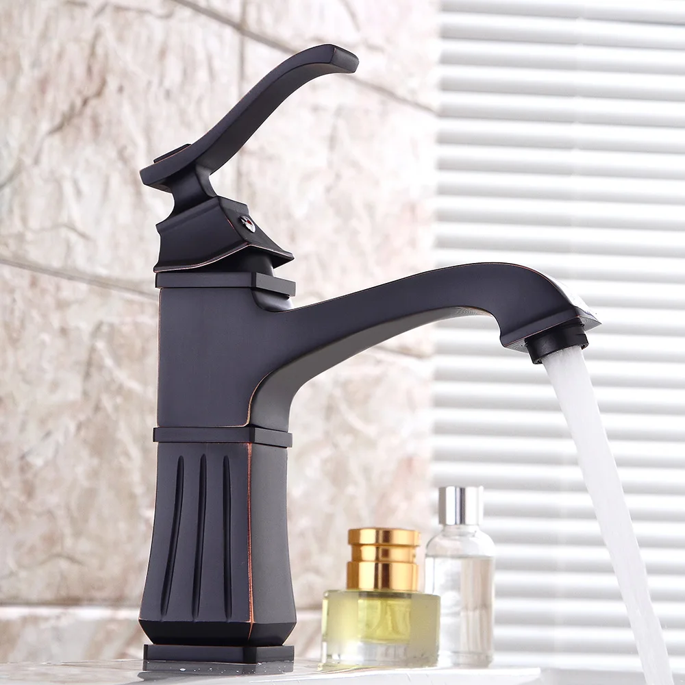 

Vidric Black Square Brass Tap, Nickel Brushed Bathroom Single Handle Basin Faucet Hot & Cold Mixer Tap Washbasin Carved faucet