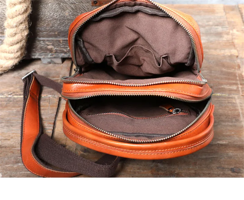 Fashion luxury natural real cowhide men's dailyoutdoor chest bag leisure weekend genuine leather orange portable messenger bag