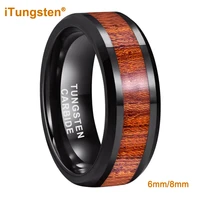 itungsten 6mm 8mm black tungsten carbide ring for men women engagement wedding band koa wood inlay trendy jewelry comfort fit