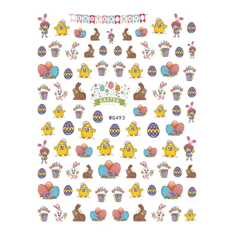 

3D nail art sticker Easter day party chicken eggs rabbits pattern DIY manicure adhesive ultra thin nail decals WG058