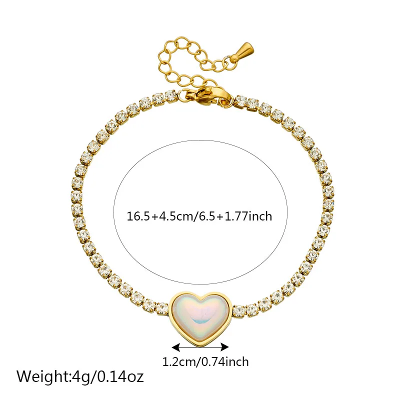 Женский браслет с цирконом MEYRROYU из нержавеющей стали 316L разноцветным сердцем 2024