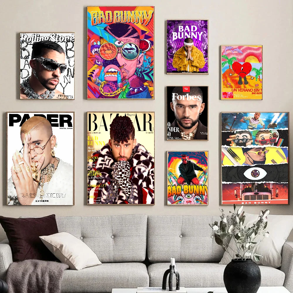 Pop Hip Hop Rapper B-Bad B-Bunny Good Quality Prints And Posters HD Poster Wall Art Painting Study Home Decor
