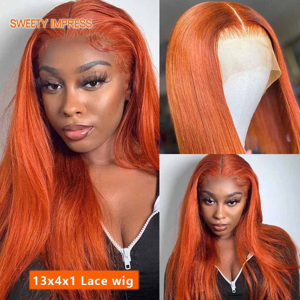 30inch Ginger Orange 13x4x1 Lace Front Human Hair Wigs With Baby Hair Brazilian Straight Lace Wigs for Women PrePlucked Hairline images - 3