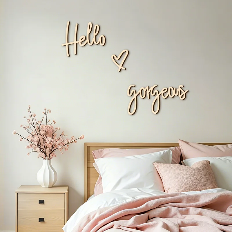 Фото Деревянные наклейки на стену «Hello Gorgeous» для декора салона красоты, комнаты для наращивания ресниц, салона, ванной комнаты №5
