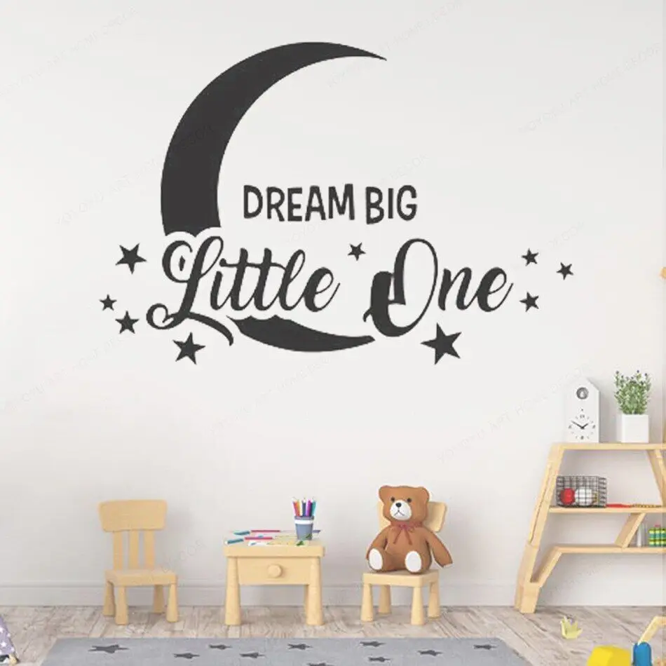 

Nursery Room Decor Vinyl Art Stickers Motivation Quote Dream Big Little One Wall Decal Moon and Stars Vinyl Wall ArtSticker HL48