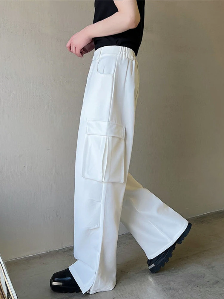 

ZCSMLL Work Style Men's Wide Leg Pants Solid Color Big Pocket Design Casual Korean Style 2022 Fashionable Loose Senior Trousers