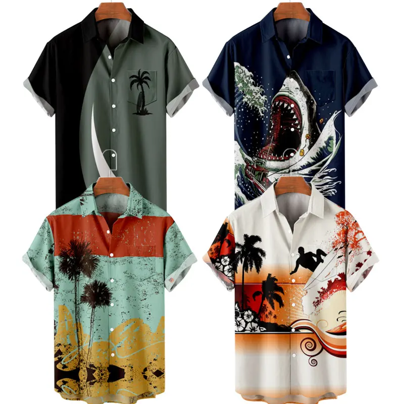 

Men's Hawaiian T-Shirt Coconut Tree Scenery 3D Printed Y2K Hombre Fashion Shirt Casual Short Sleeve Beach Oversized Clothes