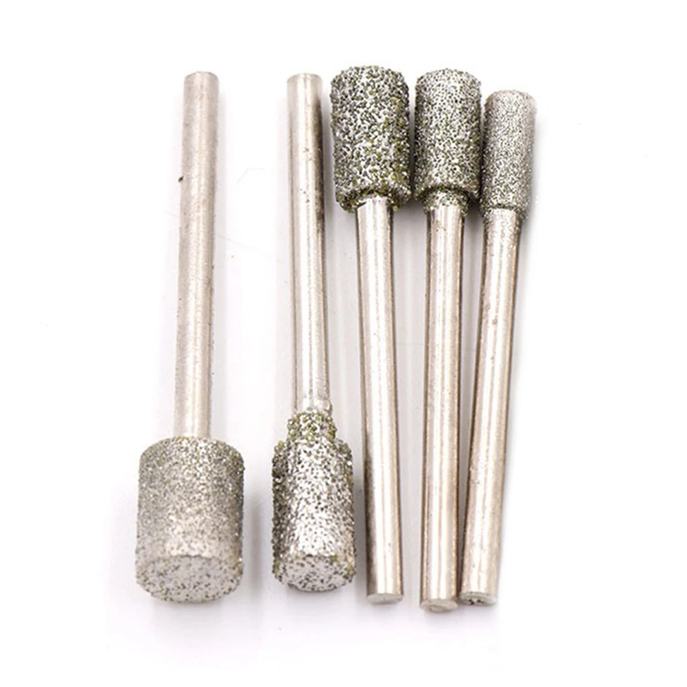 5Pcs 3 -8mm 60Grit Diamond Grinding Burr Abrasive Bits For Electric Mill Polishing Carving Metal Ceramic Wood Glass