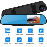 full hd 1080p 24h car dvr camera auto 4 3 inch rearview mirror dash digital video recorder dual lens registration camcorder