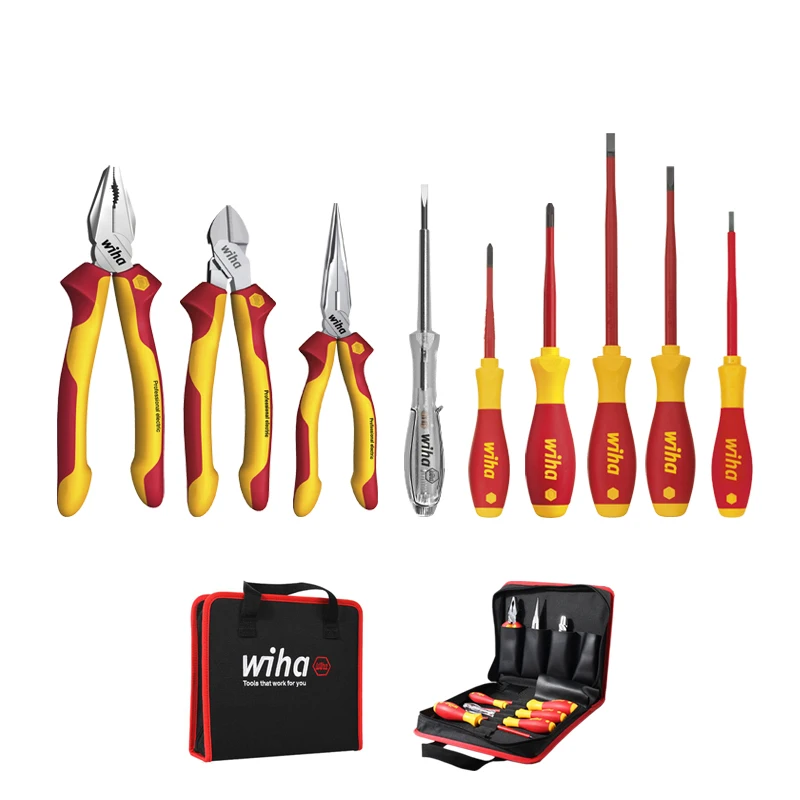 

Wiha 9 Pieces VDE Insulated 1000V Combination Pliers and Screwdrivers Tool Set with Bag No.90012C