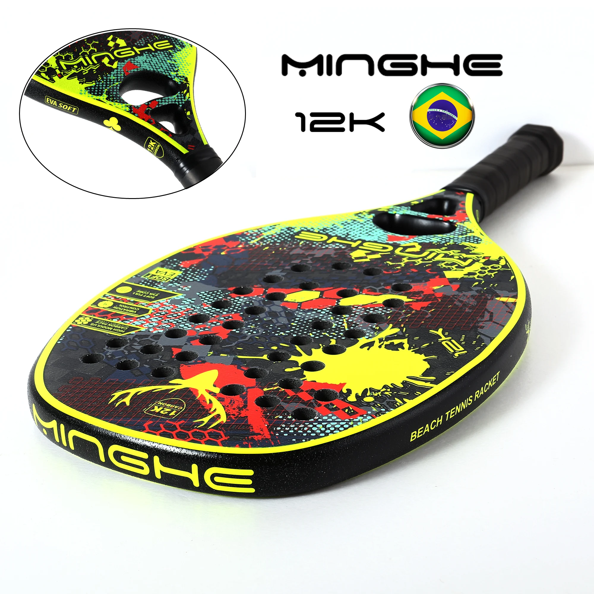 Ракетка для пляжного тенниса Minghe 12k из углеродного волокна с грубой поверхностью