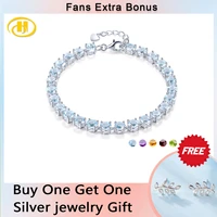 natural sky blue topaz sterling silver bracelet s925 jewelry 16 8 carats gemstone round professional cutting exquisite gifts