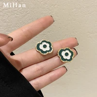 925 silver needle trendy jewelry flower earrings 2022 new trend gold color green white enamel stud earrings for party gifts