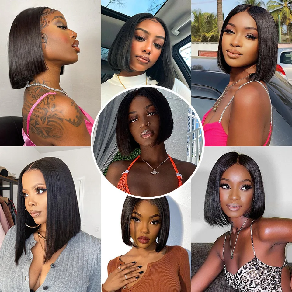 Short Bob Wigs Brazilian Straight Lace Front Wigs Human Hair 13x4 Lace Front Bob Wigs 180% Density Pre Plucked with Baby Hair