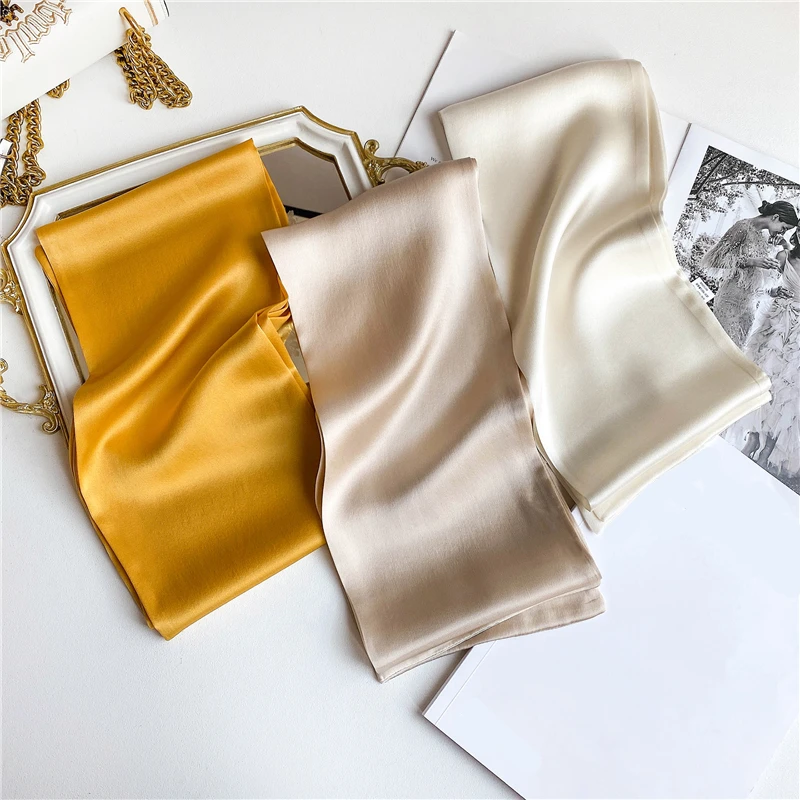 Роскошный брендовый однотонный 100% Шелковый Искусственный шарф повязка для волос