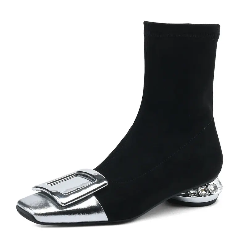 

Женские ботильоны в стиле пэчворк, с квадратным носком, на низком каблуке, из натуральной кожи, для офиса, Повседневная Классическая обувь, размеры 34-42